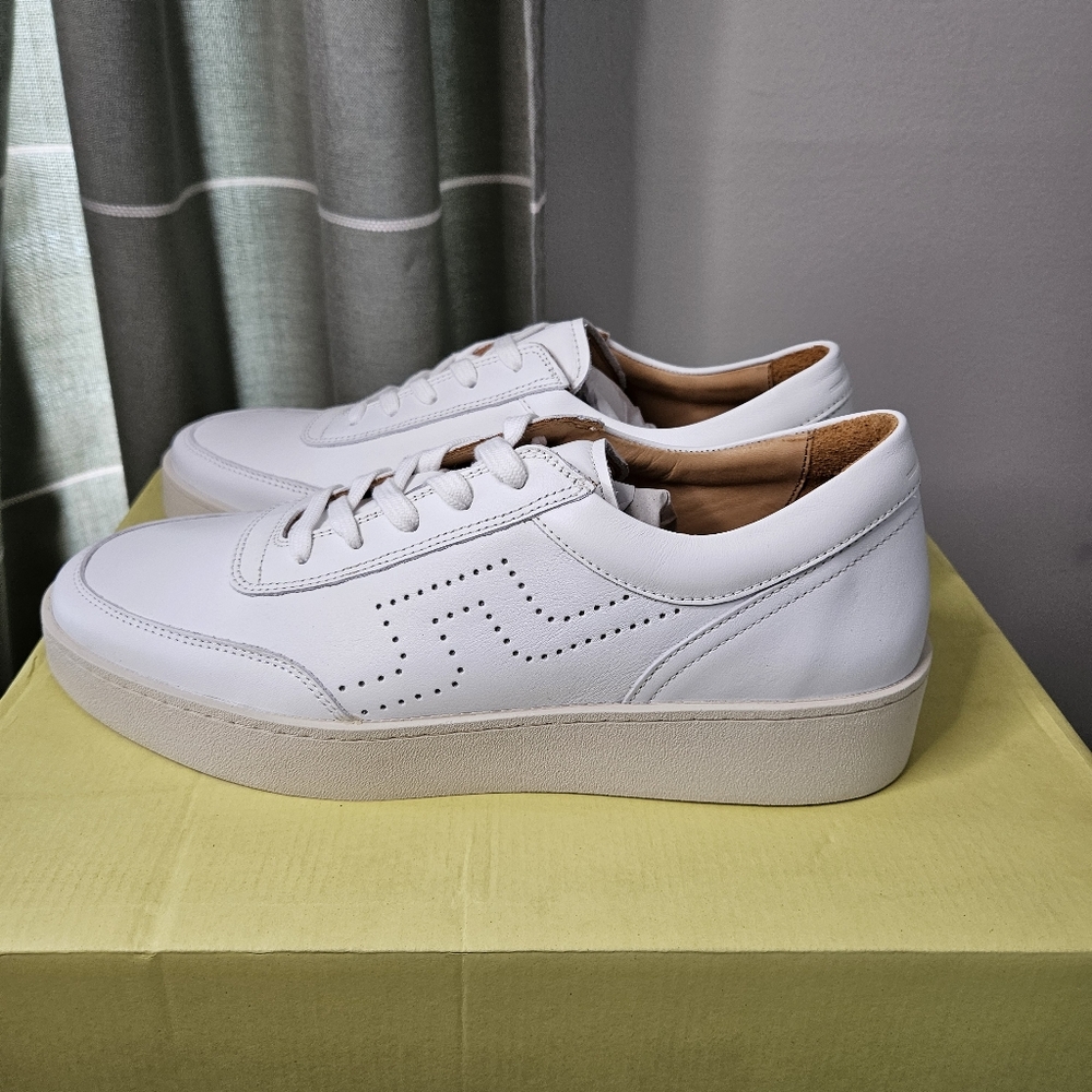 NEW J.Lindeberg Art Tennis Leather Sneaker White Neutral Classic Golf 41 US 8.5 - Picture 3 of 13